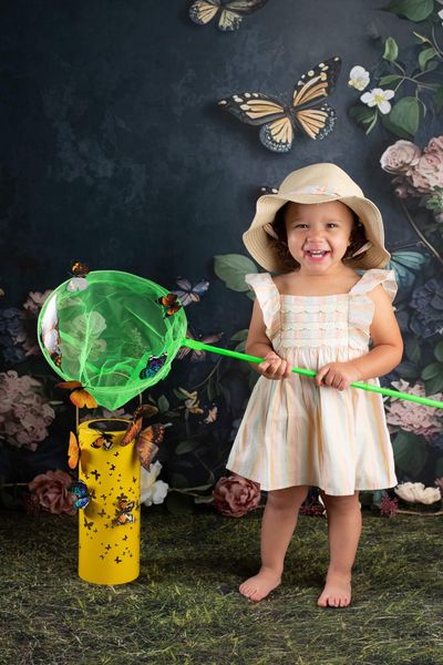 Kate Dark Floral Schmetterlinge Hintergrund von Angela Miller - Kate Backdrop.de