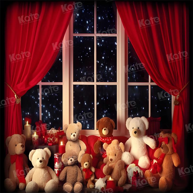 Kate Weihnachtsabend Fenster Teddybär Hintergrund für Fotografie - Kate Backdrop.de