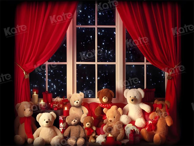 Kate Weihnachtsabend Fenster Teddybär Hintergrund für Fotografie - Kate Backdrop.de