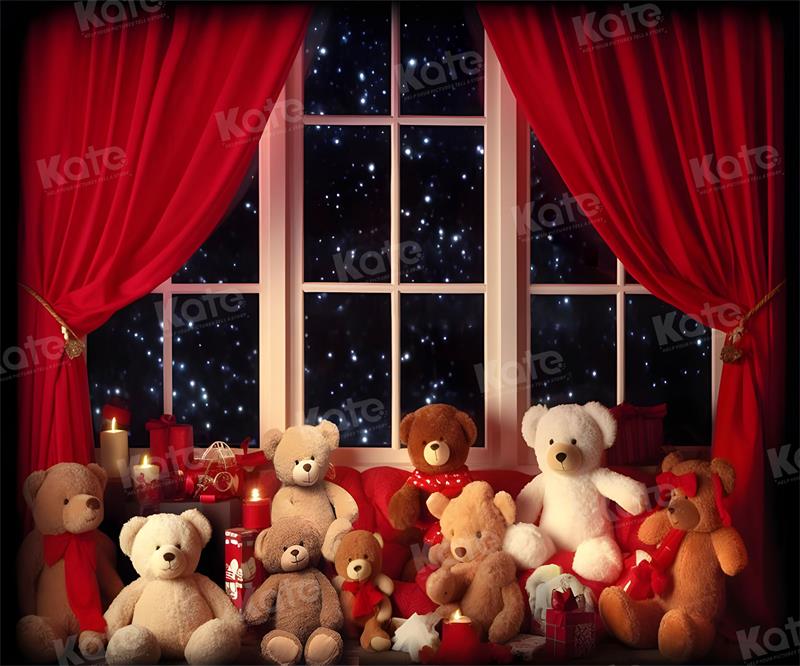 Kate Weihnachtsabend Fenster Teddybär Hintergrund für Fotografie - Kate Backdrop.de