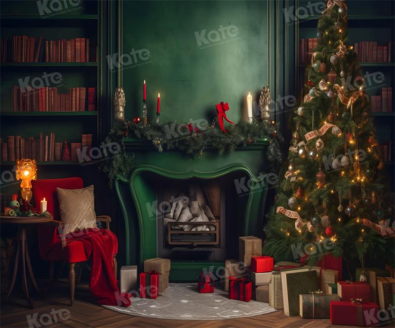 Kate Weihnachtsraum-grüner Kamin-Baum-Hintergrund für die Fotografie - Kate Backdrop.de