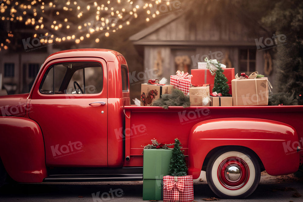 Kate Weihnachtsgeschenk Weihnachten in rotem Auto Hintergrund für Fotografie - Kate Backdrop.de