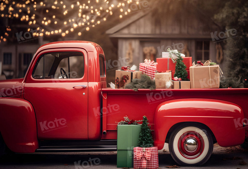 Kate Weihnachtsgeschenk Weihnachten in rotem Auto Hintergrund für Fotografie - Kate Backdrop.de