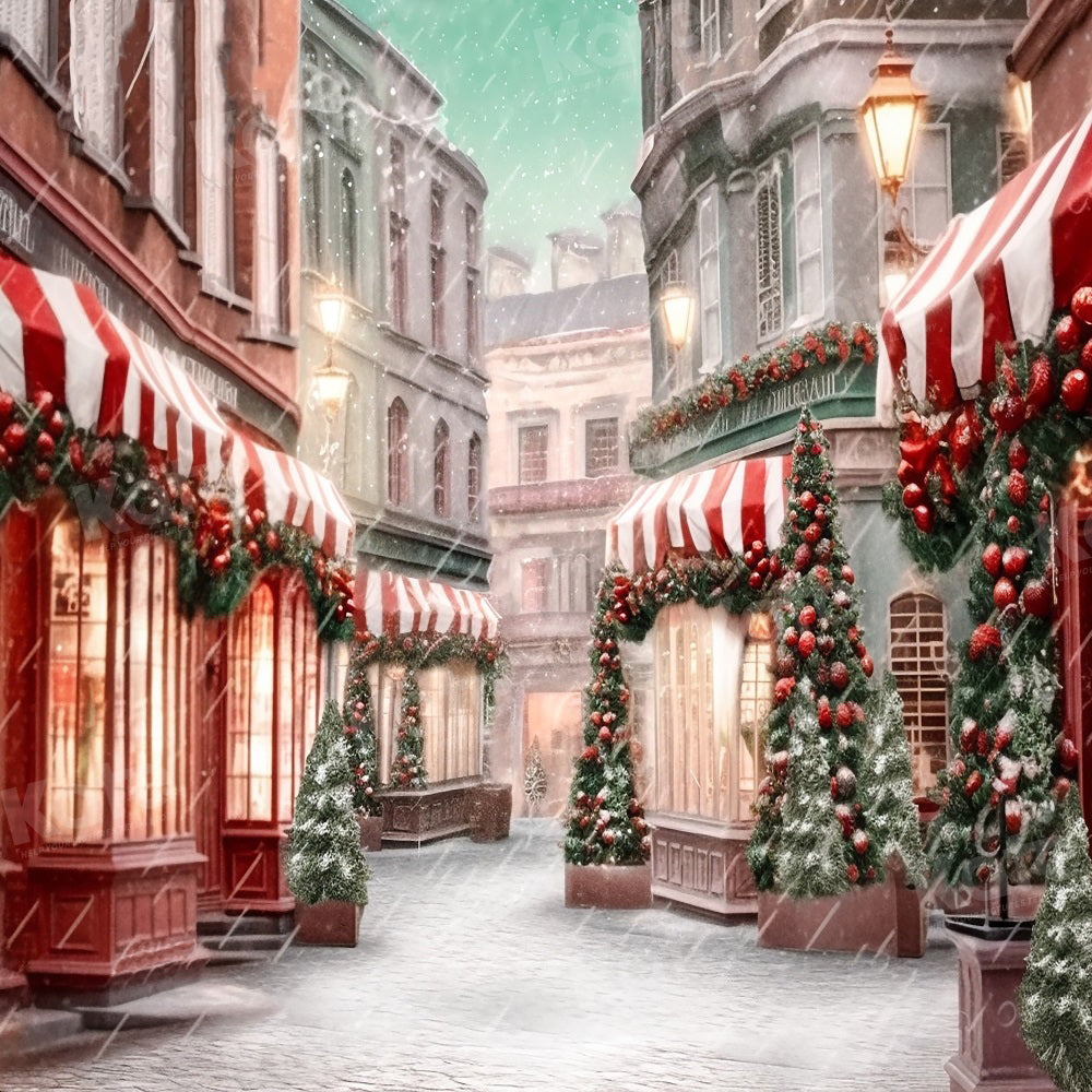 Kate Weihnachten Shop Store Schnee Straße Hintergrund für Fotografie - Kate Backdrop.de