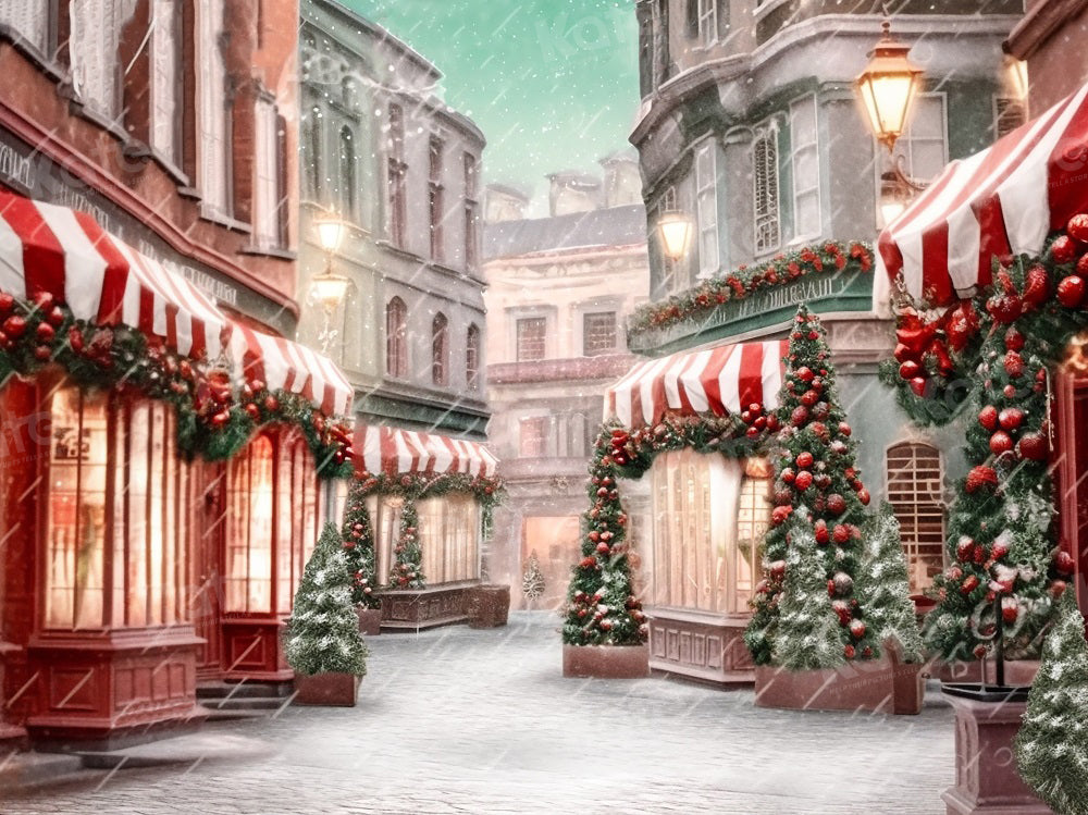 Kate Weihnachten Shop Store Schnee Straße Hintergrund für Fotografie - Kate Backdrop.de
