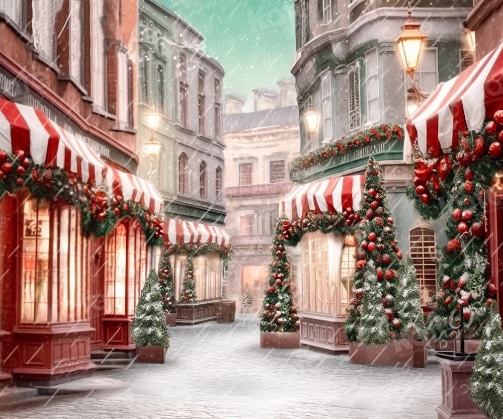 Kate Weihnachten Shop Store Schnee Straße Hintergrund für Fotografie - Kate Backdrop.de