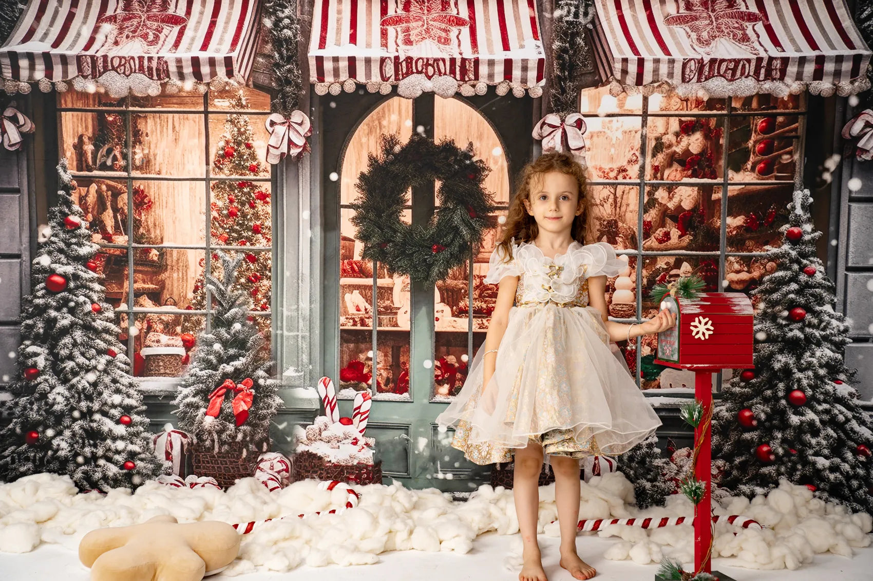 Kate Weihnachtsgeschenkladen im Schnee Fleece Hintergrund - Kate Backdrop.de