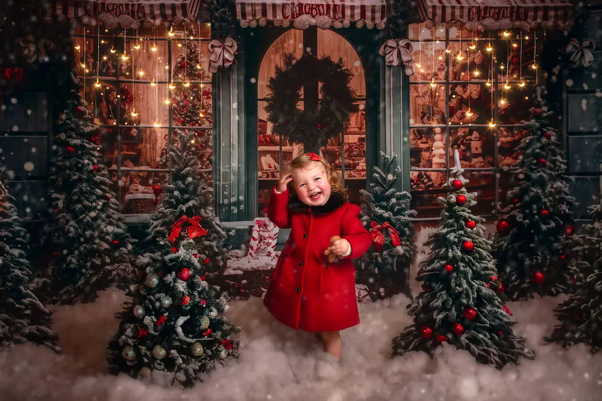 Kate Weihnachtsgeschenkladen im Schnee Fleece Hintergrund - Kate Backdrop.de