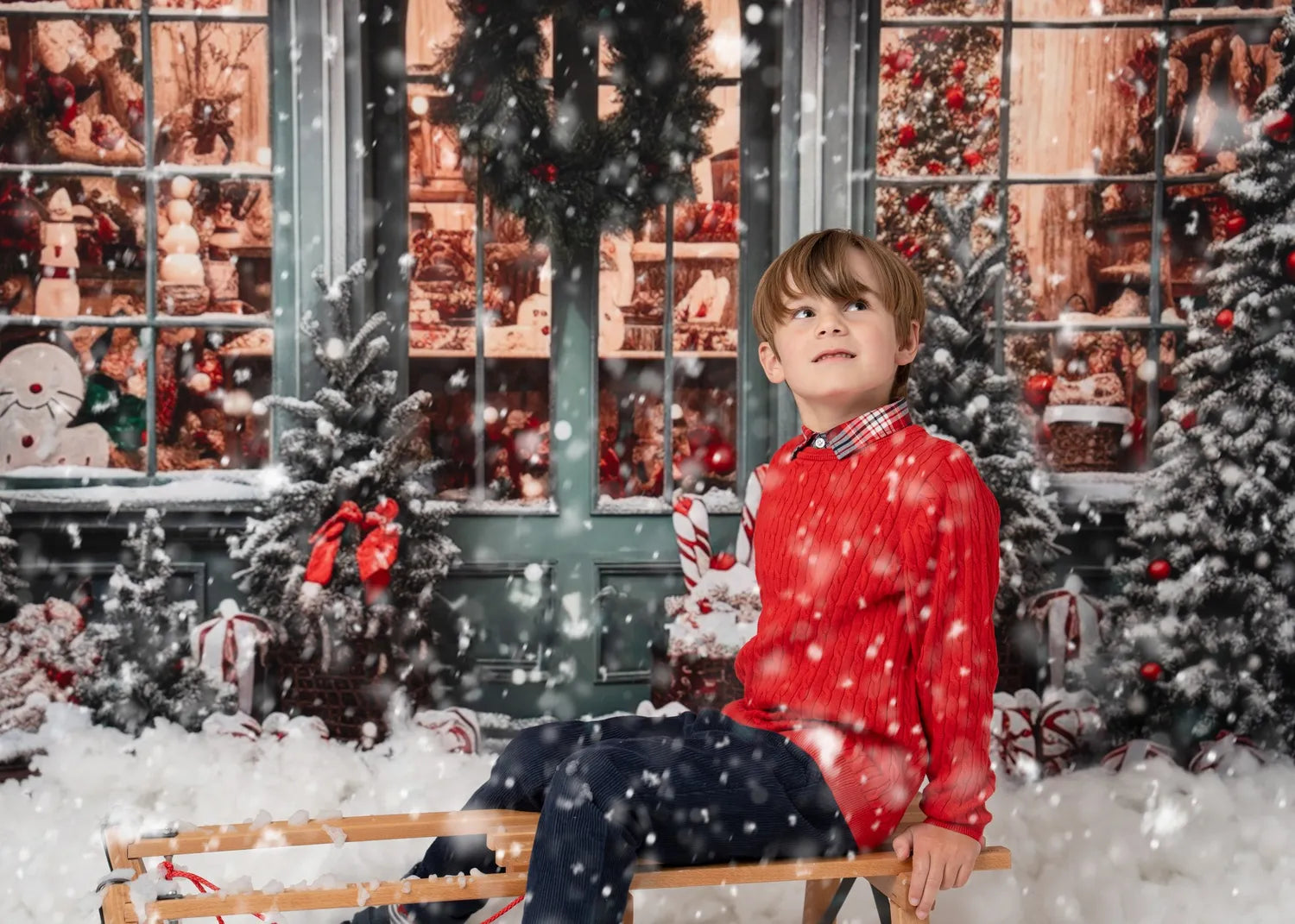 Kate Weihnachtsgeschenkladen im Schnee Fleece Hintergrund - Kate Backdrop.de