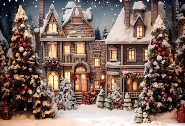 Kate Weihnachten Verschneiter Stadtbaum Hintergrund für Fotografie - Kate Backdrop.de