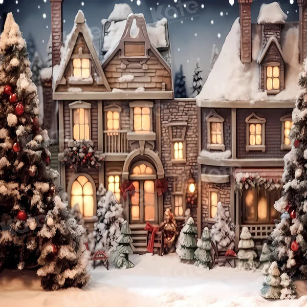 Kate Weihnachten Verschneiter Stadtbaum Hintergrund für Fotografie - Kate Backdrop.de