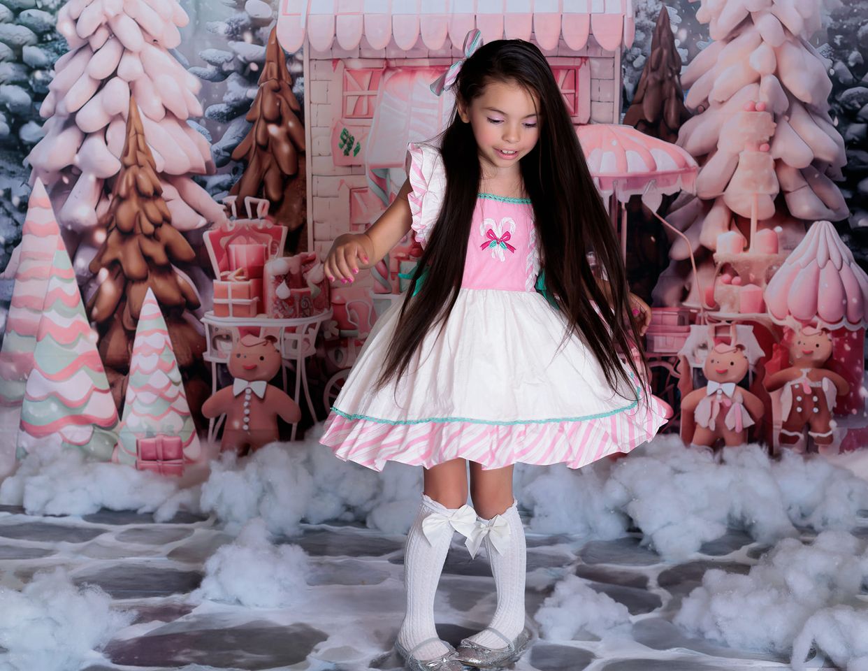 Kate Weihnachten Snowy Pink Shop Cart Lebkuchen Mann Hintergrund für die Fotografie - Kate Backdrop.de