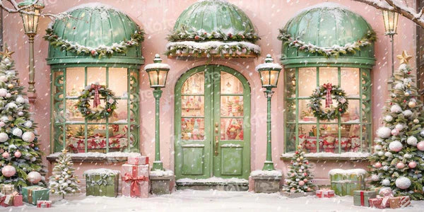 Kate Weihnachten Rosa Haus Schnee Geschenk Straße Hintergrund entworfen von Emetselch - Kate Backdrop.de