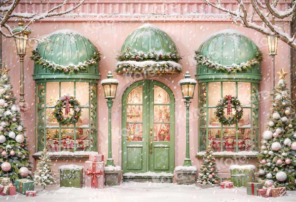 Kate Weihnachten Rosa Haus Schnee Geschenk Straße Hintergrund entworfen von Emetselch - Kate Backdrop.de