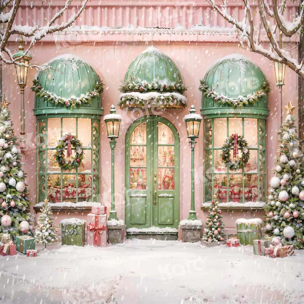 Kate Weihnachten Rosa Haus Schnee Geschenk Straße Hintergrund entworfen von Emetselch - Kate Backdrop.de