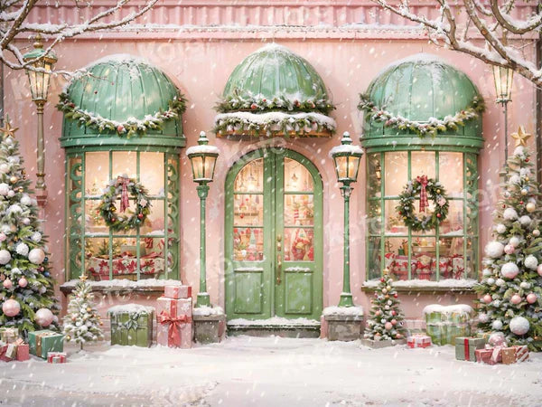 Kate Weihnachten Rosa Haus Schnee Geschenk Straße Hintergrund entworfen von Emetselch - Kate Backdrop.de