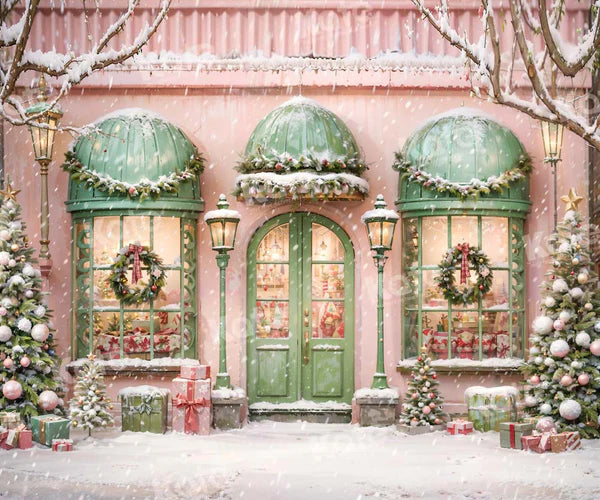 Kate Weihnachten Rosa Haus Schnee Geschenk Straße Hintergrund entworfen von Emetselch - Kate Backdrop.de