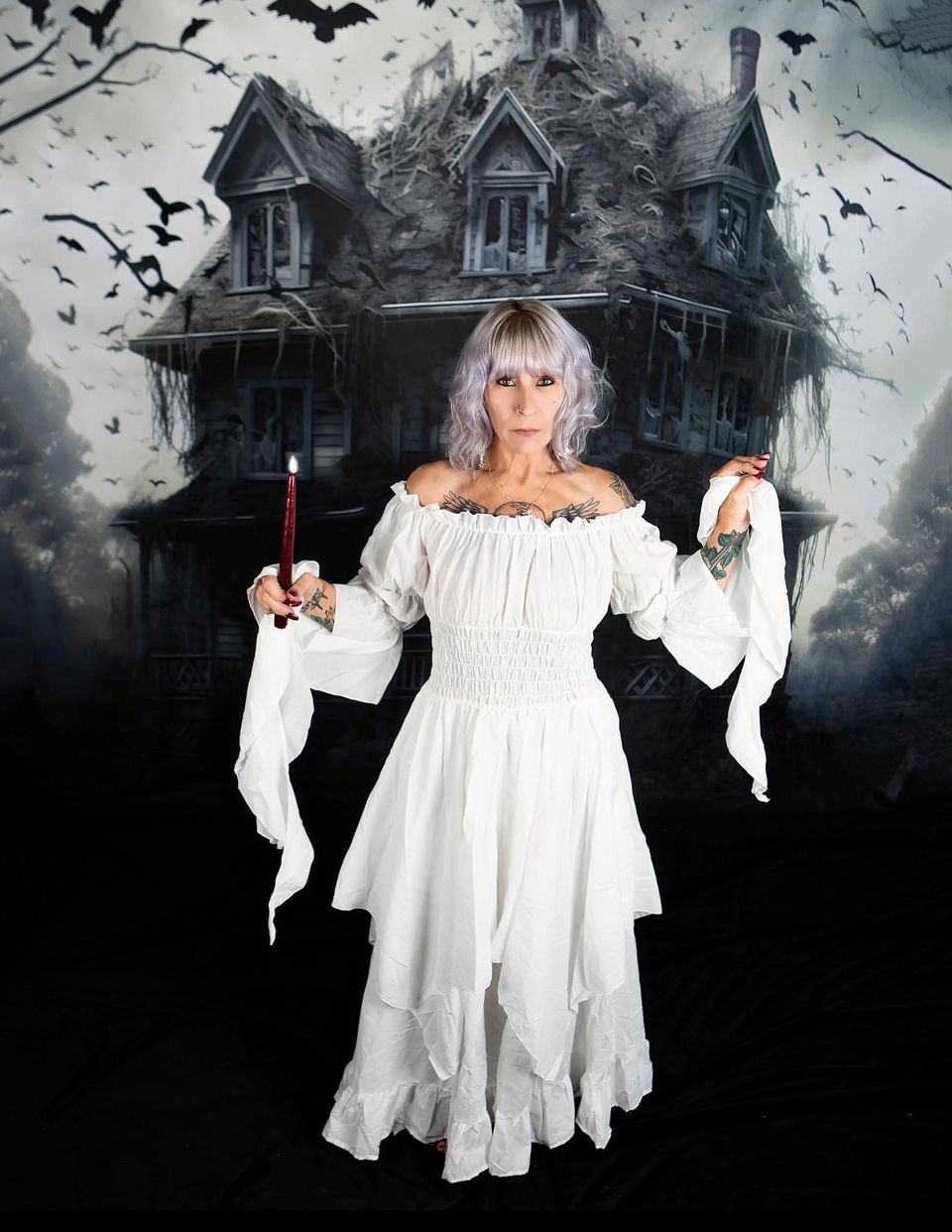Kate Halloween lila Store Skelett Hand Hintergrund für Fotografie - Kate Backdrop.de