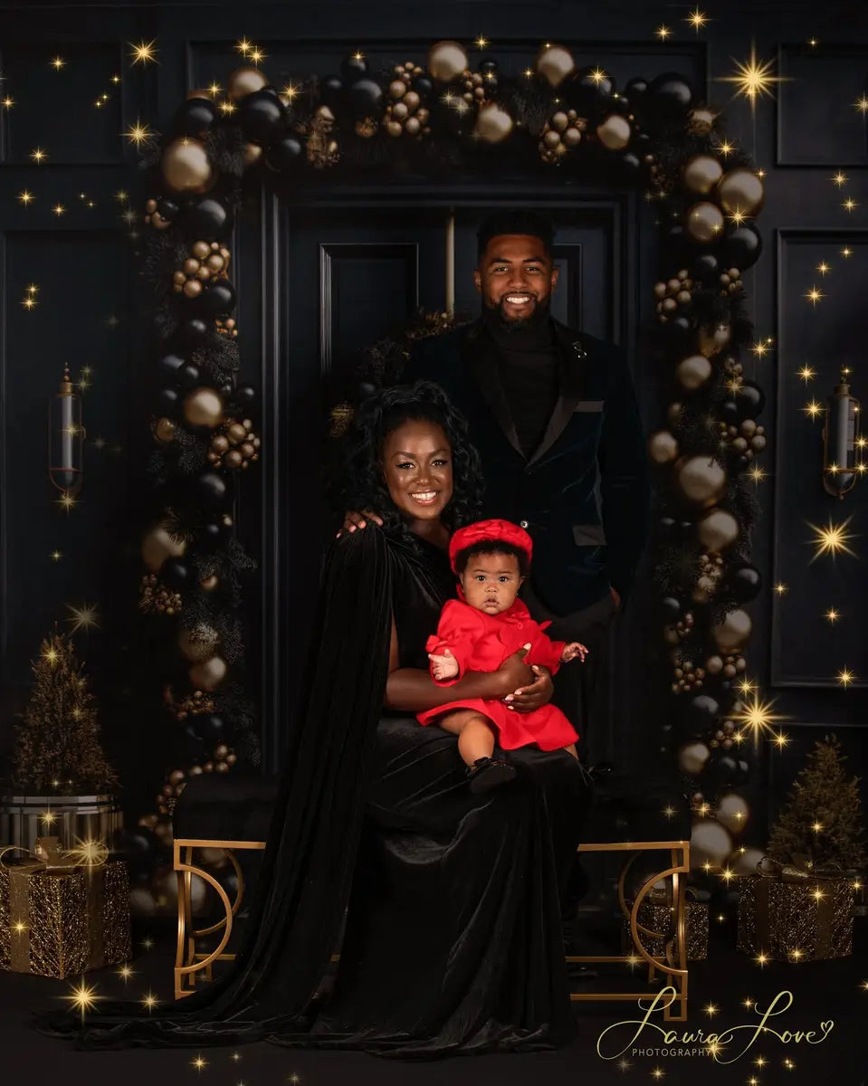 Kate Elegant Schwarz Gold Weihnachten Tür Fleece Hintergrund Entworfen von Mandy Ringe - Kate Backdrop.de