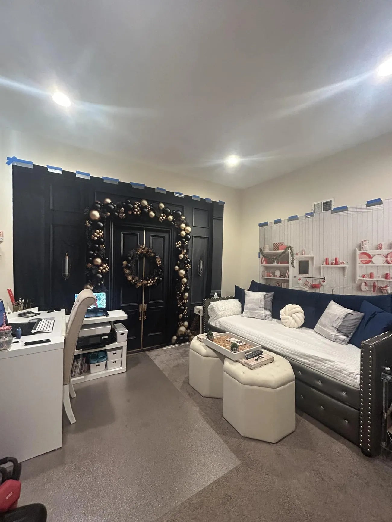 Kate Elegant Schwarz Gold Weihnachten Tür Fleece Hintergrund Entworfen von Mandy Ringe - Kate Backdrop.de