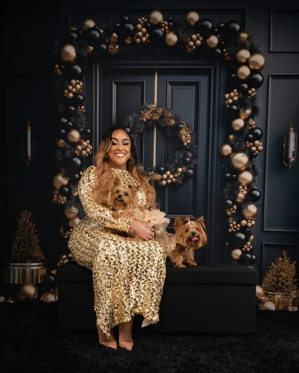 Kate Elegant Schwarz Gold Weihnachten Tür Fleece Hintergrund Entworfen von Mandy Ringe - Kate Backdrop.de