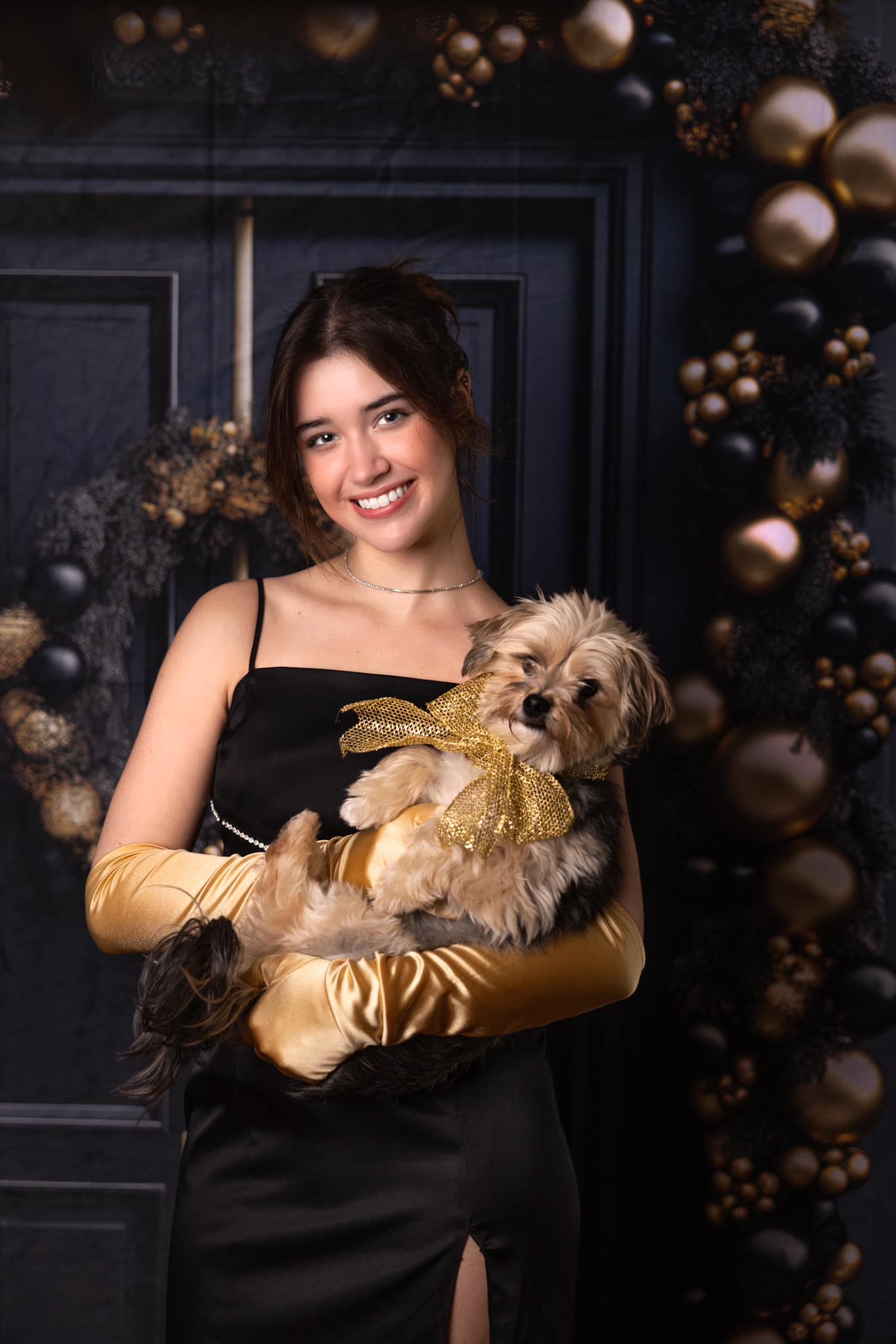 Kate Elegante Schwarz und Gold Weihnachten Haustür Hintergrund von Mandy Ringe Fotograf - Kate Backdrop.de