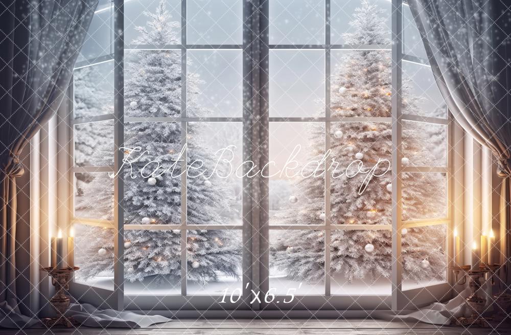 Kate Winter Weihnachten Fenster Baum Hintergrund von Chain Photography