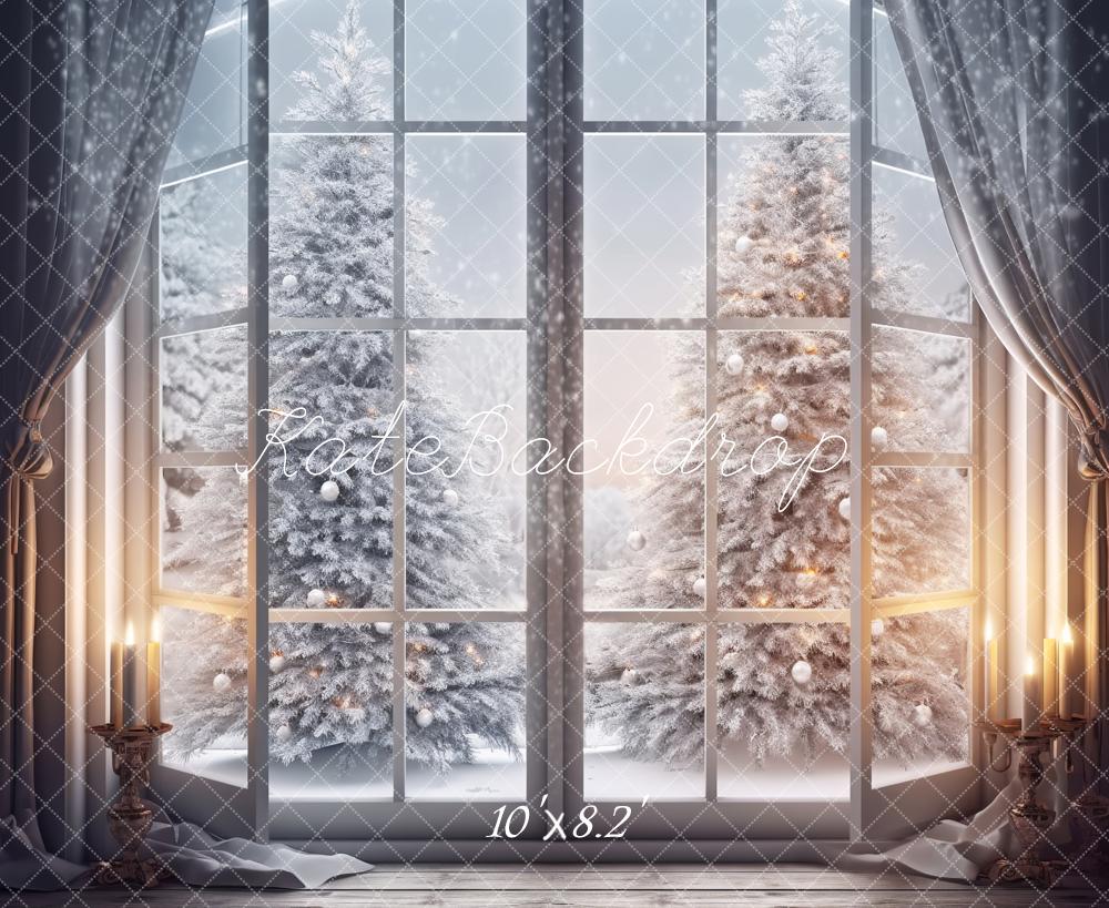 Kate Winter Weihnachten Fenster Baum Hintergrund von Chain Photography