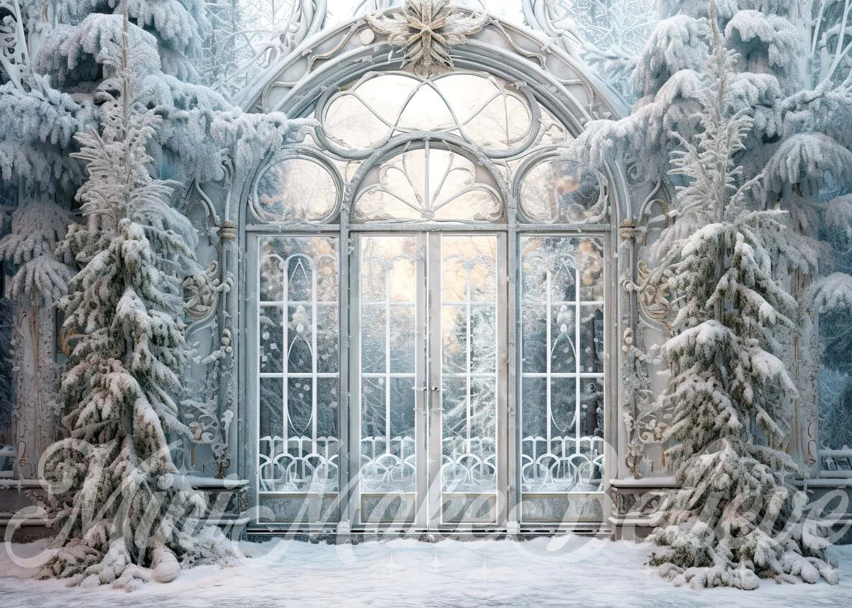 Kate Weihnachten Frosted Estate Gates Winter Hintergrund von Mini MakeBelieve - Kate Backdrop.de