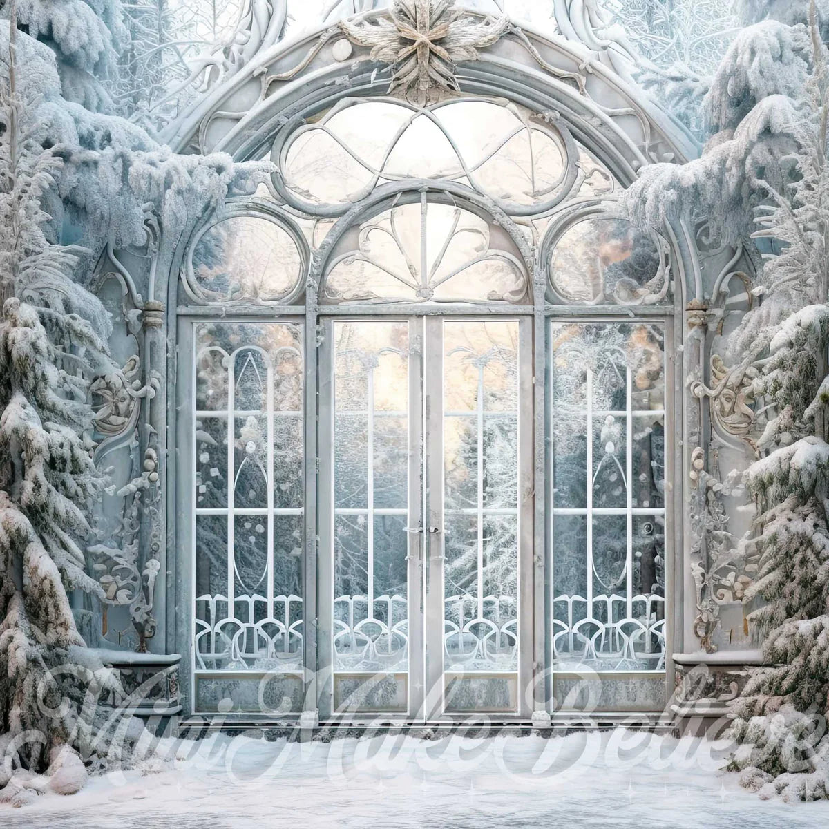 Kate Weihnachten Frosted Estate Gates Winter Hintergrund von Mini MakeBelieve - Kate Backdrop.de