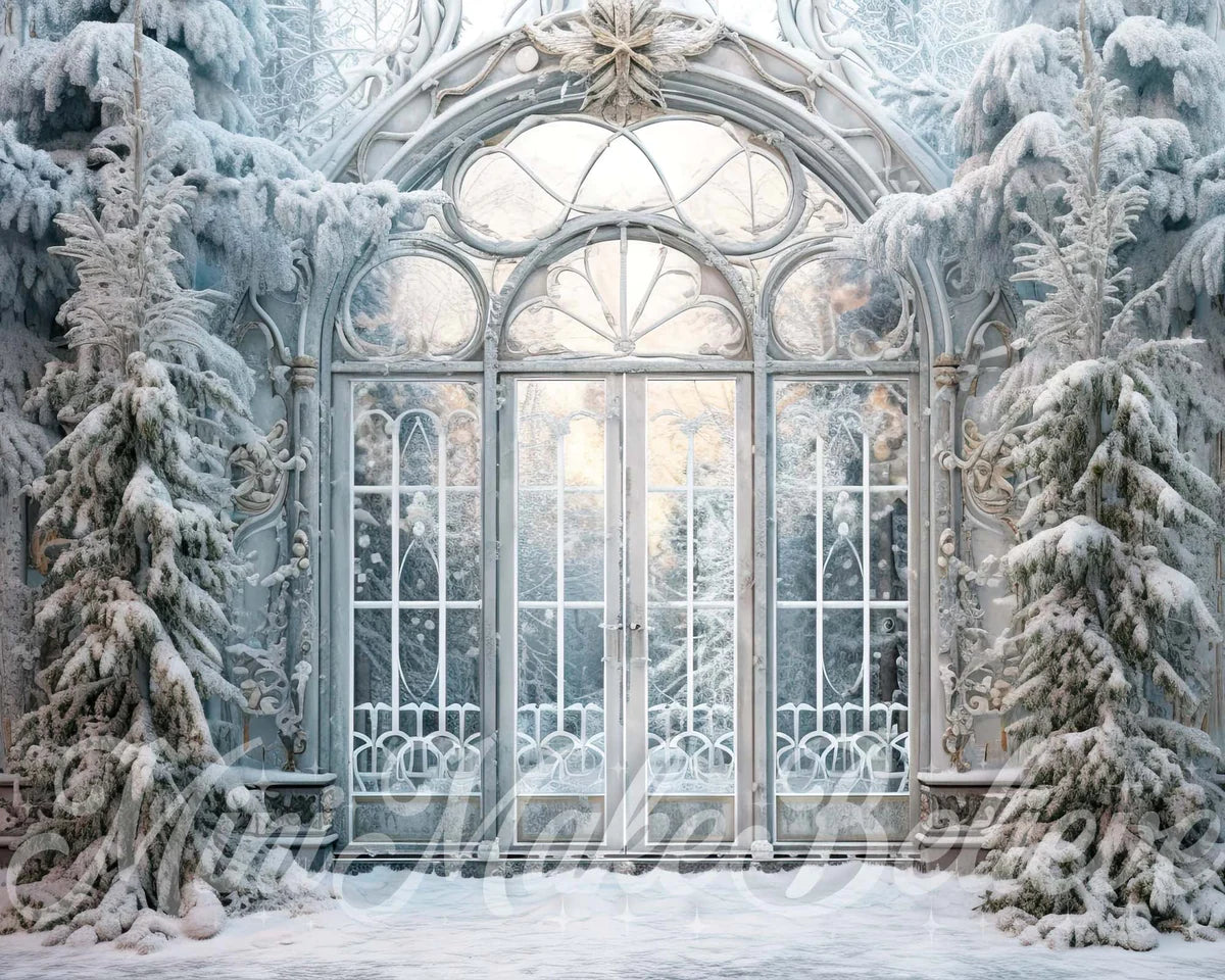 Kate Weihnachten Frosted Estate Gates Winter Hintergrund von Mini MakeBelieve - Kate Backdrop.de