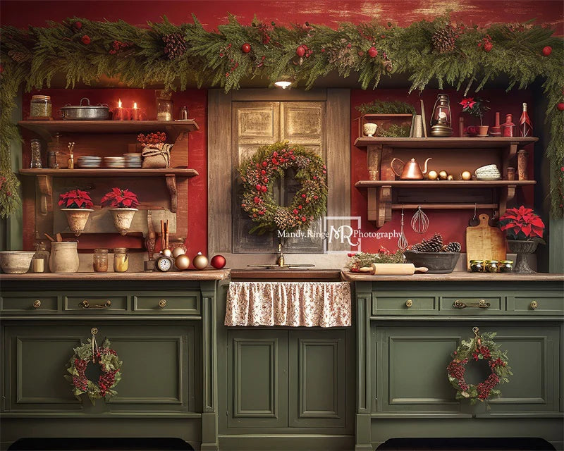 Kate Rot und Grün Weihnachten Küche Hintergrund von Mandy Ringe Fotograf - Kate Backdrop.de