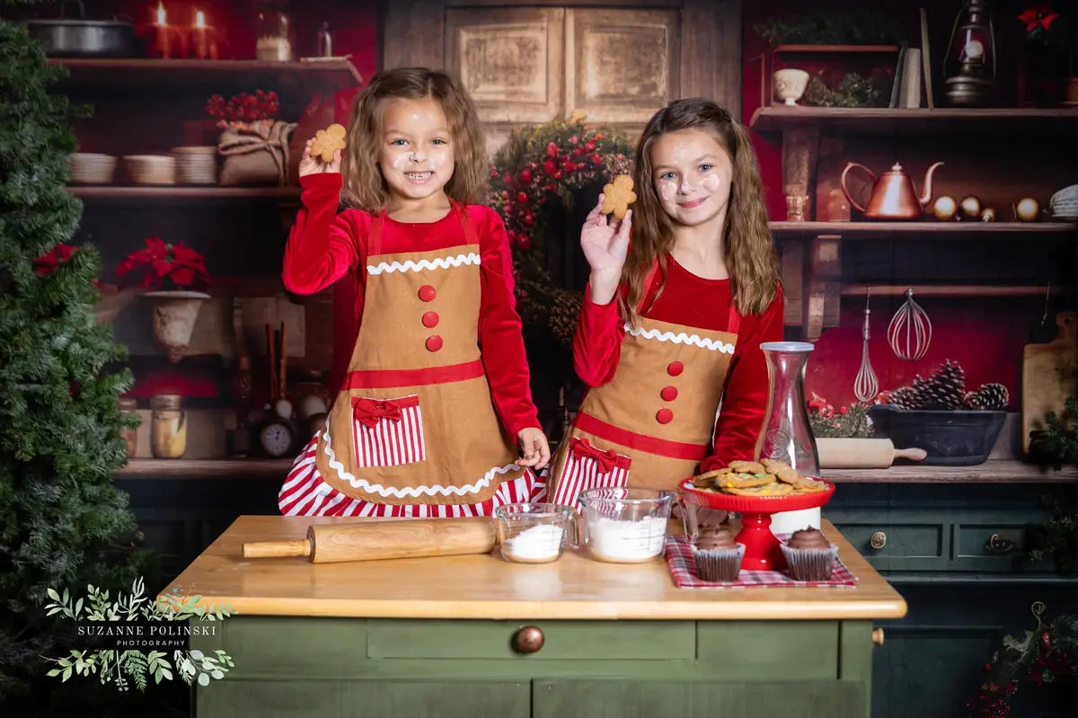 Kate Rot und Grün Weihnachtsküche Fleece Hintergrund Entworfen von Mandy Ringe - Kate Backdrop.de