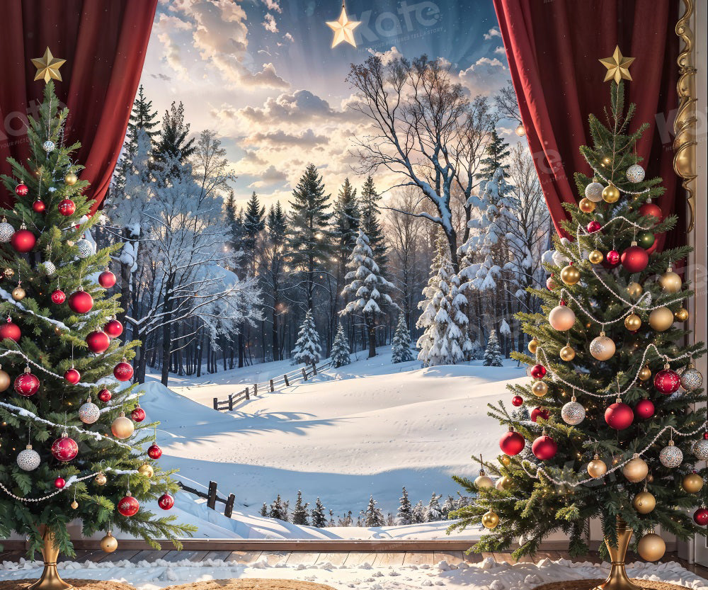 Kate Weihnachten Schneefeld Rot Sonnenschein Himmel Hintergrund für Fotografie - Kate Backdrop.de