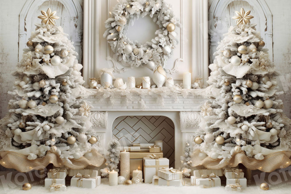 Kate Weihnachten Elegantes Zimmer Weißer Kamin Hintergrund für Fotografie - Kate Backdrop.de