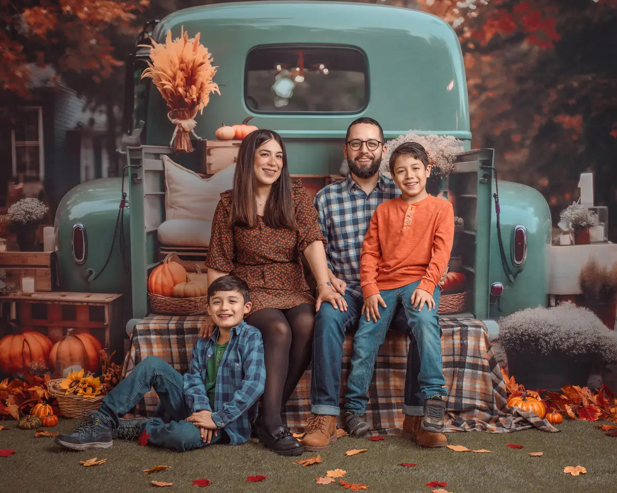 Kate Herbst Truck mit Kürbissen Fleece Hintergrund - Kate Backdrop.de