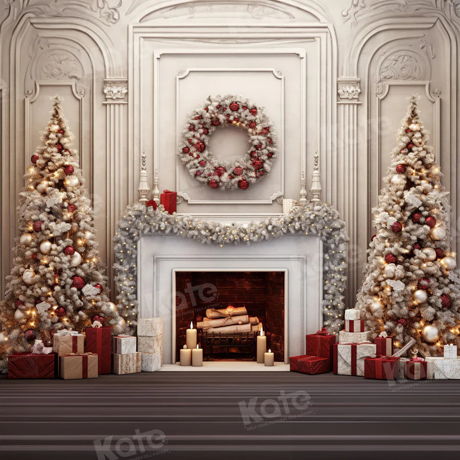 Kate Weihnachten Vintage Wall Tree mit rotem Hintergrund für Fotografie - Kate Backdrop.de