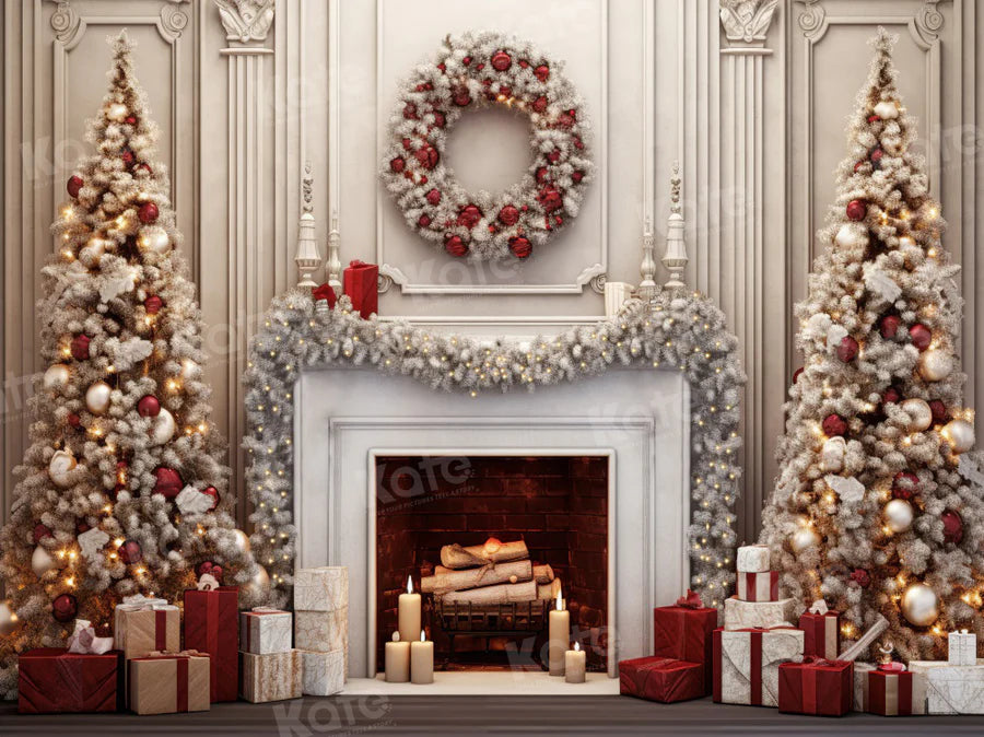 Kate Weihnachten Vintage Wall Tree mit rotem Hintergrund für Fotografie - Kate Backdrop.de