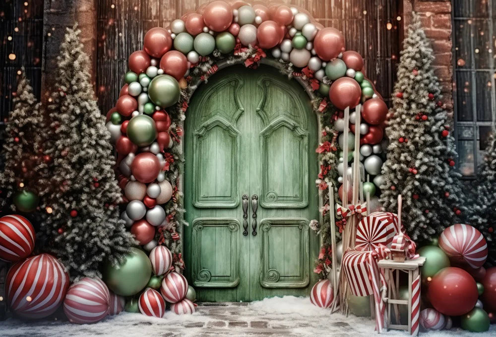 Kate Weihnachten Urlaub Ballon Bogen grüne Tür Hintergrund für Fotografie