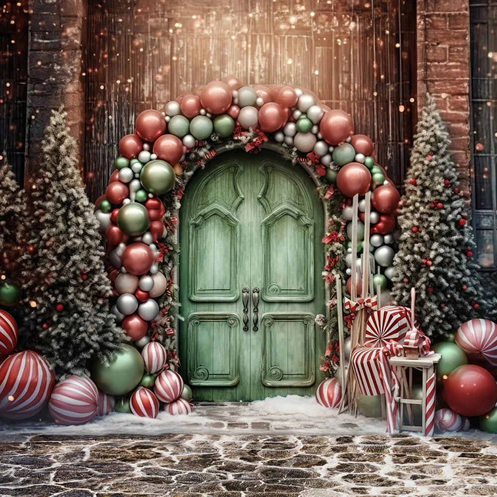 Kate Weihnachten Urlaub Ballon Bogen grüne Tür Hintergrund für Fotografie