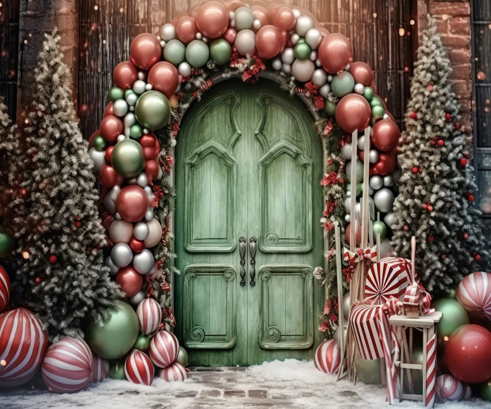 Kate Weihnachten Urlaub Ballon Bogen grüne Tür Hintergrund für Fotografie
