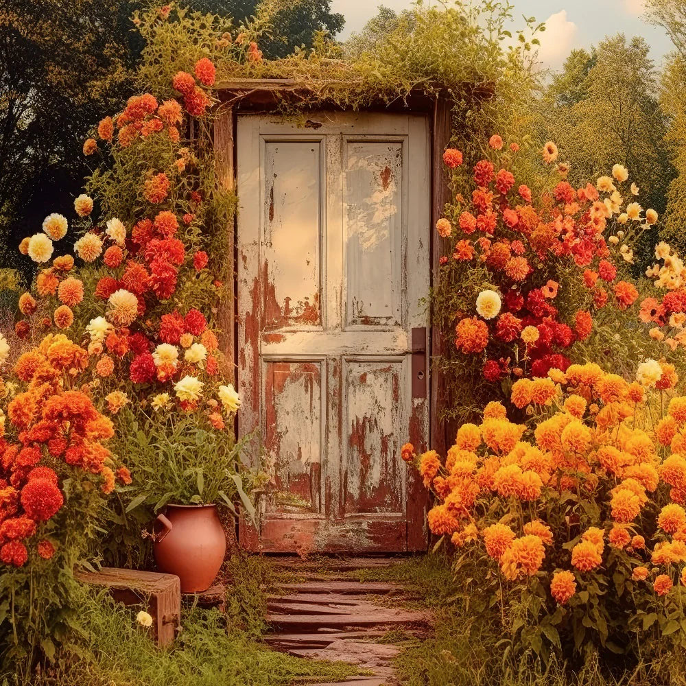 Kate Autumn Door in Floral Field Hintergrund für Fotografie - Kate Backdrop.de