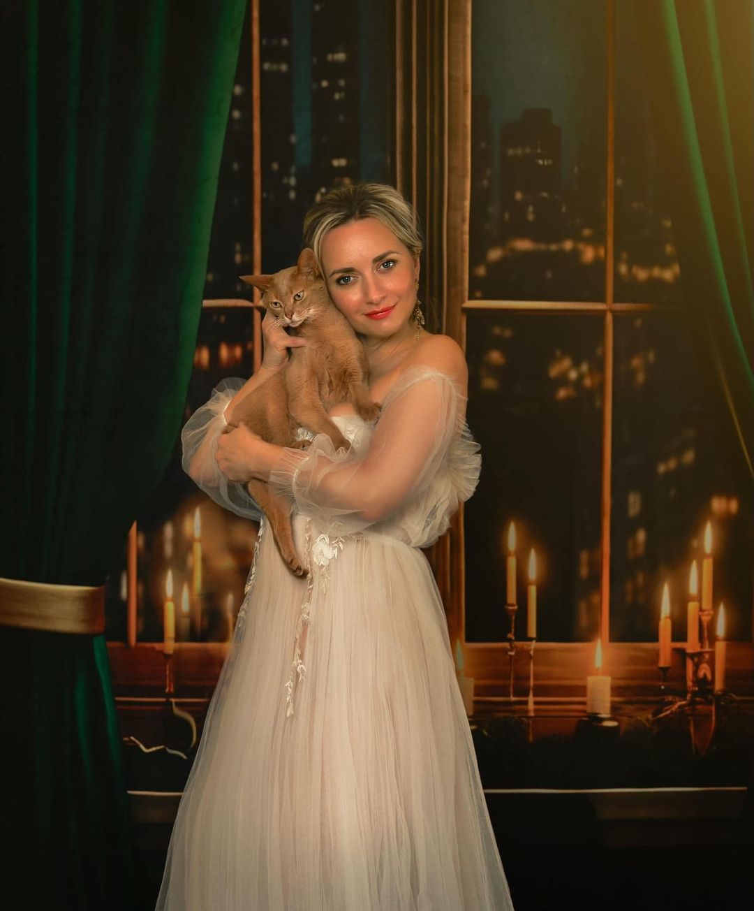 Kate Stadt Nacht Fenster Grün Hintergrund für Fotografie - Kate Backdrop.de