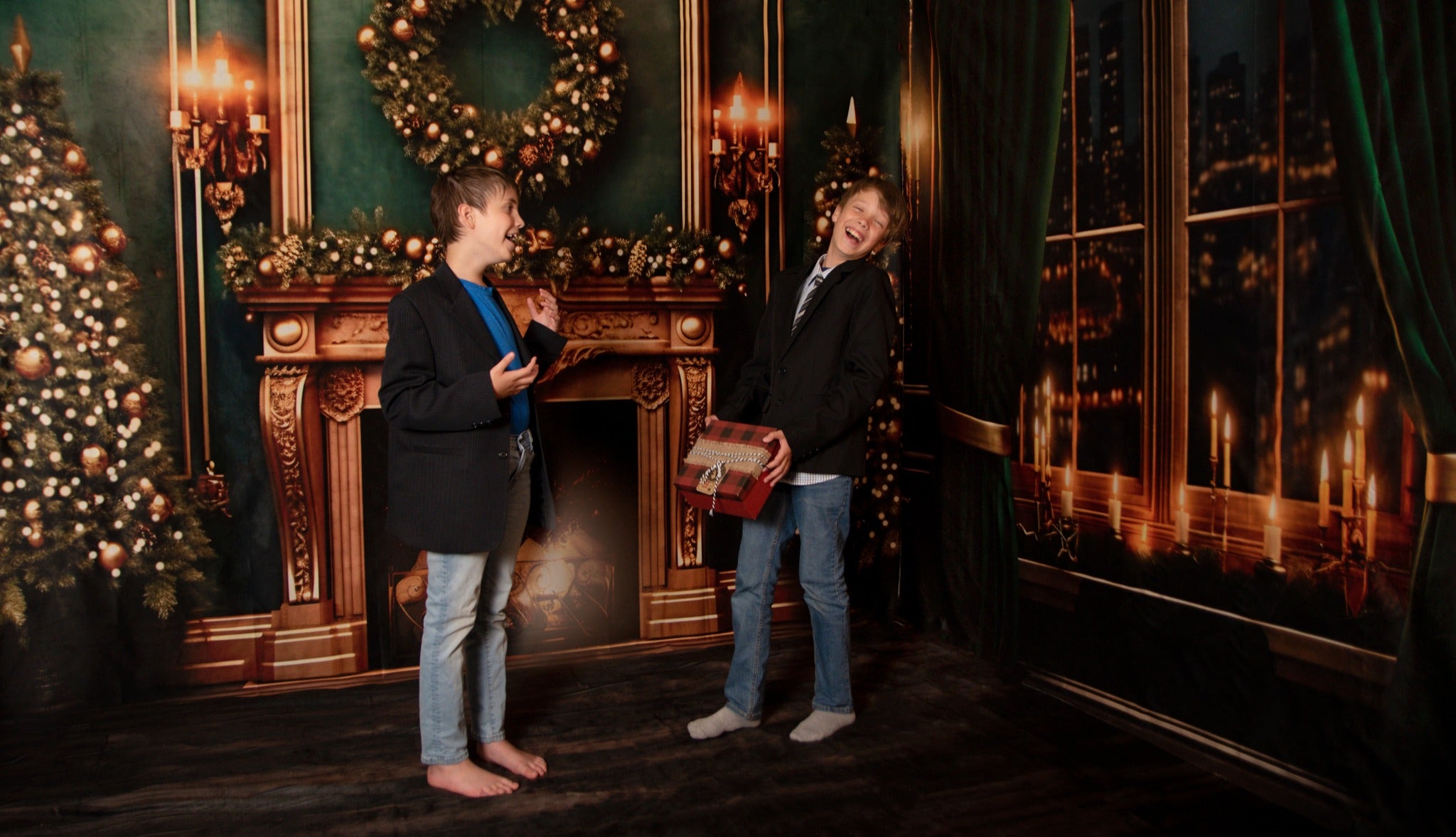 Kate Weihnachtskamin City Night Green Zimmer Set (8ftx8ft&10ftx8ft&8ftx10ft) - Kate Backdrop.de