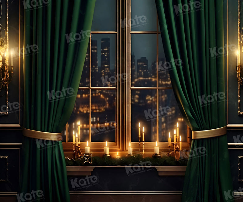 Kate Stadt Nacht Fenster Grün Hintergrund für Fotografie - Kate Backdrop.de