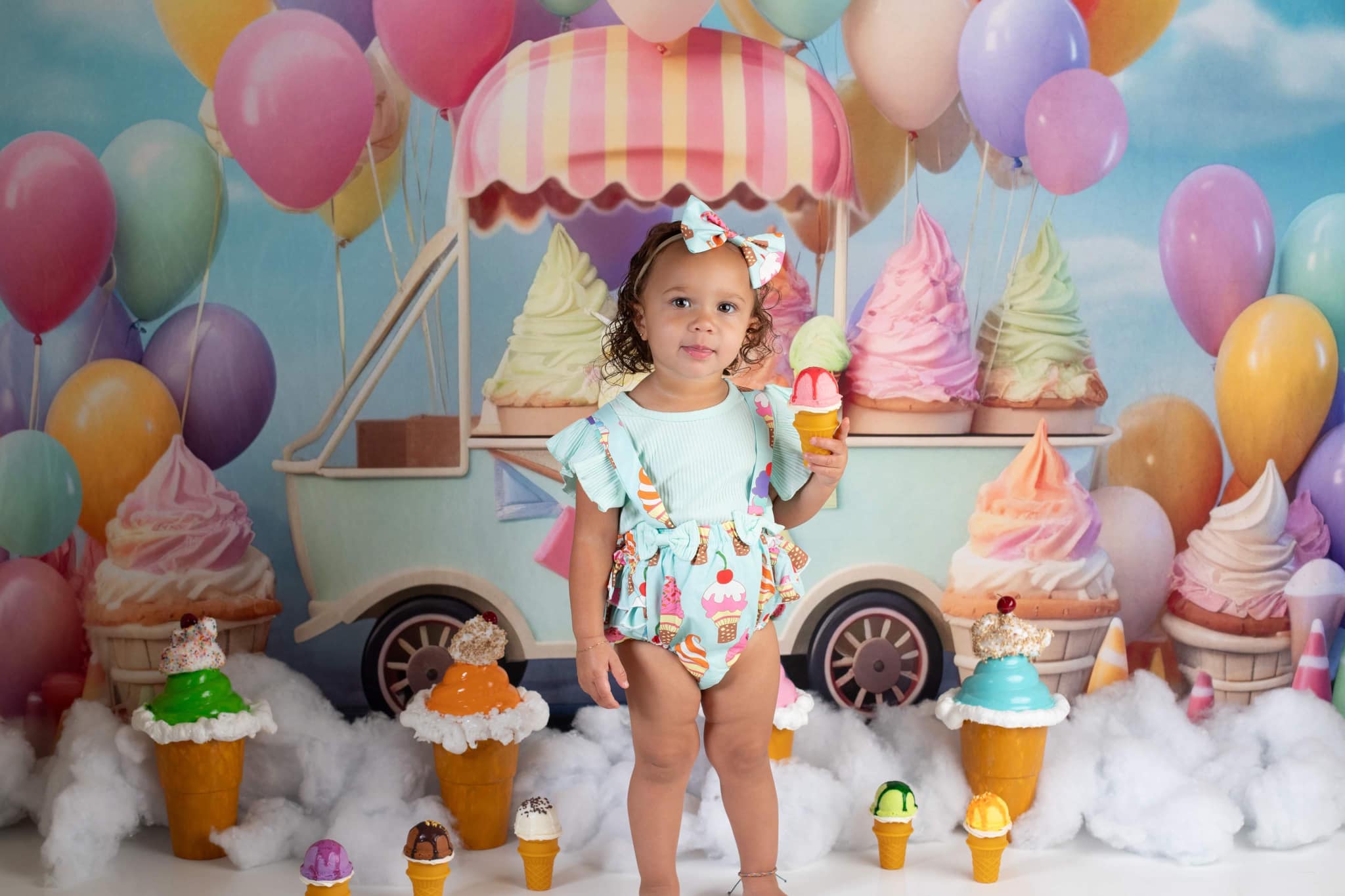 Kate Sommer Süße Eiscreme Auto Torte Smash Ballon Himmel Hintergrund von Chain Photography - Kate Backdrop.de