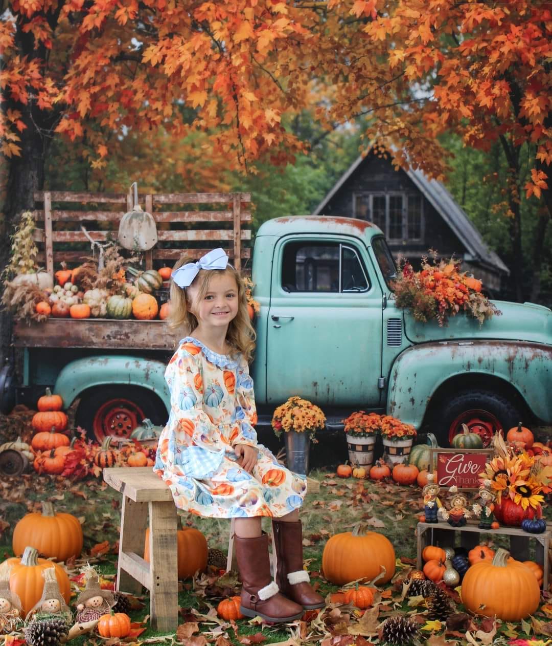 Kate Herbst Truck Goldene Blätter Altes Haus Hintergrund von Chain Photography - Kate Backdrop.de
