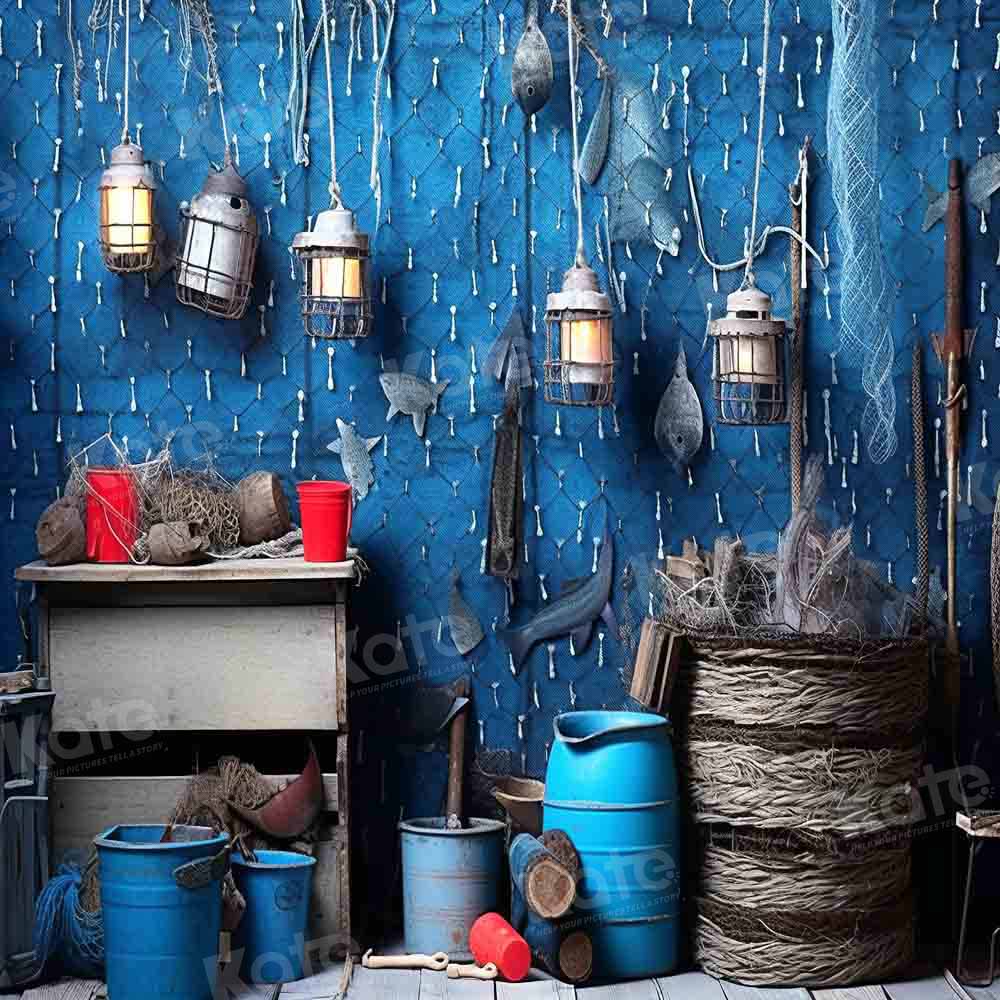 Kate Sommer Go Fishing Blauer Hintergrund von Chain Photography - Kate Backdrop.de