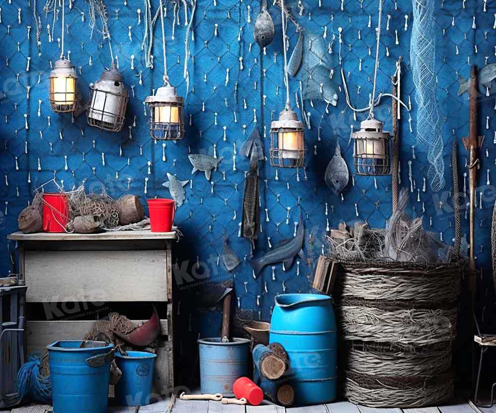 Kate Sommer Go Fishing Blauer Hintergrund von Chain Photography - Kate Backdrop.de