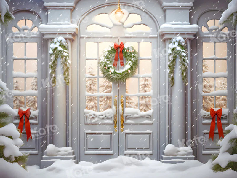 Kate Winter Weihnachten Weiße Tür Hof Hintergrund für Fotografie - Kate Backdrop.de